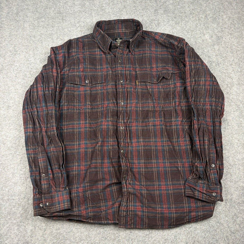 Heybo Outdoors‎ Button Up Shirt Mens XL Outdoor Brown Plaid Corduroy Long Sleeve